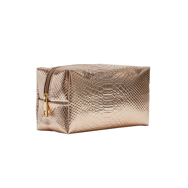 Impressive gold cosmetic bag for storing cosmetics and accessories.