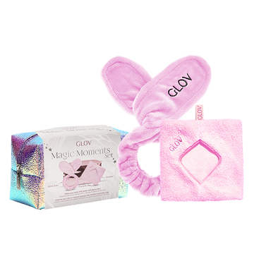 GLOV® Magic Moments Set - skincare set with a patented skin cleansing face towel and a convenient bunny ear hairband