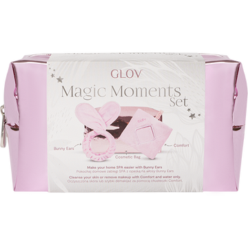 GLOV® Magic Moments Set - Ensemble de soins de la peau avec une serviette de visage nettoyant pour la peau brevetée et un bandeau d'oreille de lapin pratique