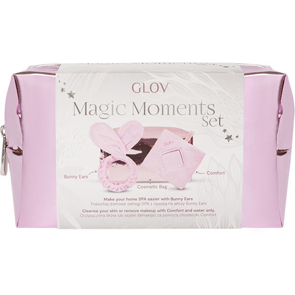 GLOV® Magic Moments Set - Ensemble de soins de la peau avec une serviette de visage nettoyant pour la peau brevetée et un bandeau d'oreille de lapin pratique