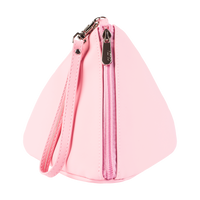 Pink cone-shaped cosmetic bag.